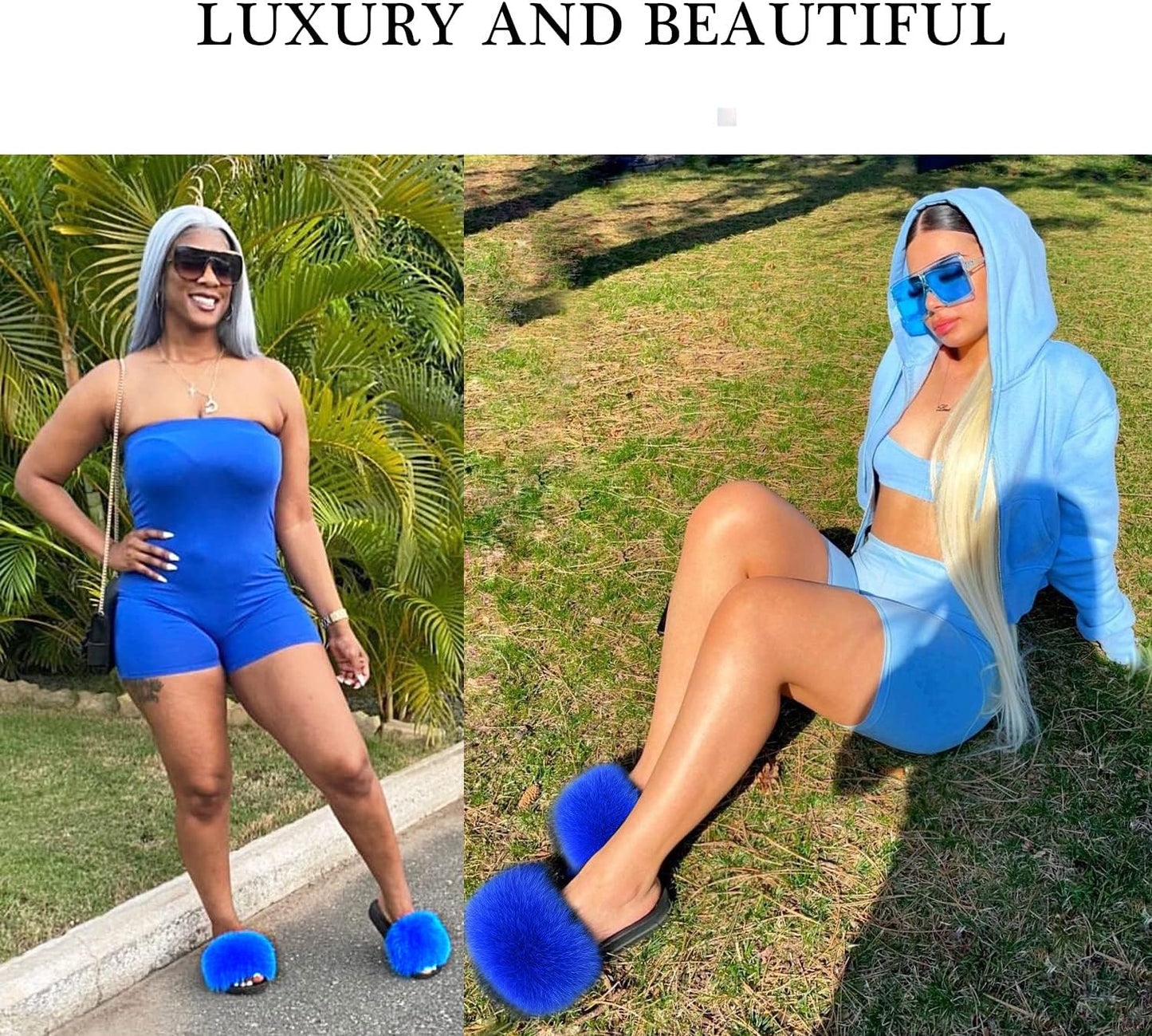 Luxurious Women's Real Fox Fur Slides - Fluffy Open Toe Sandals for Ultimate Outdoor Comfort