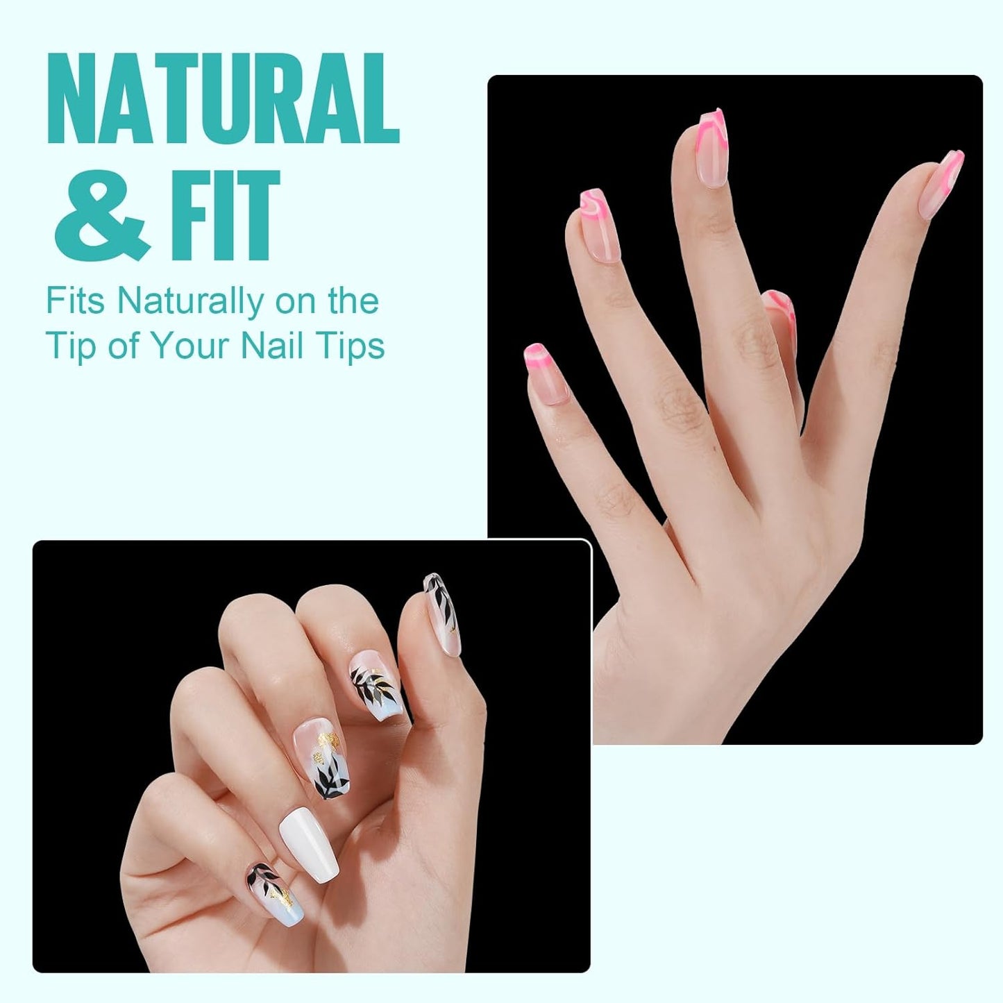 Clear Short Coffin Acrylic Nails - 216 Pcs Gel Press-On & False Nails for Beginners and Pros