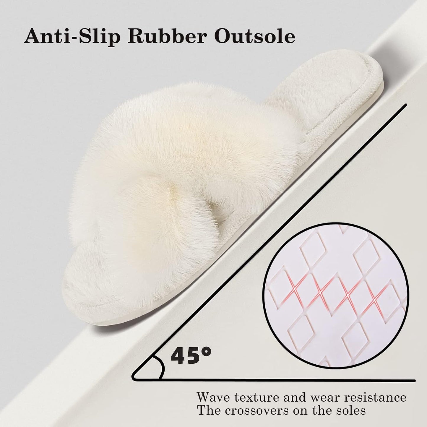 Women's Cozy Furry Cross Band Slippers - Fluffy Open Toe Indoor/Outdoor Shoes with Breathable Anti-Skid Sole