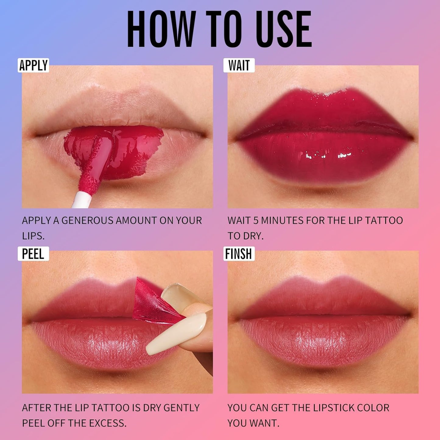 Long-Lasting Waterproof Tattoo Peel & Reveal Lip Stain - Non-Stick Peel Off Lip Liner & Gloss Makeup