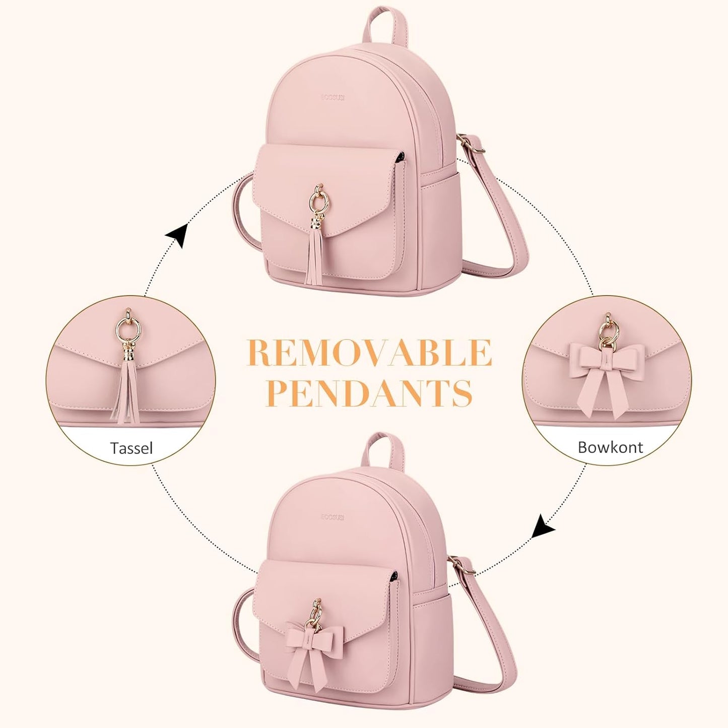 Women's Mini Backpack with Bowknot Detail - Elegant Leather Purse and Satchel with Charm Tassel
