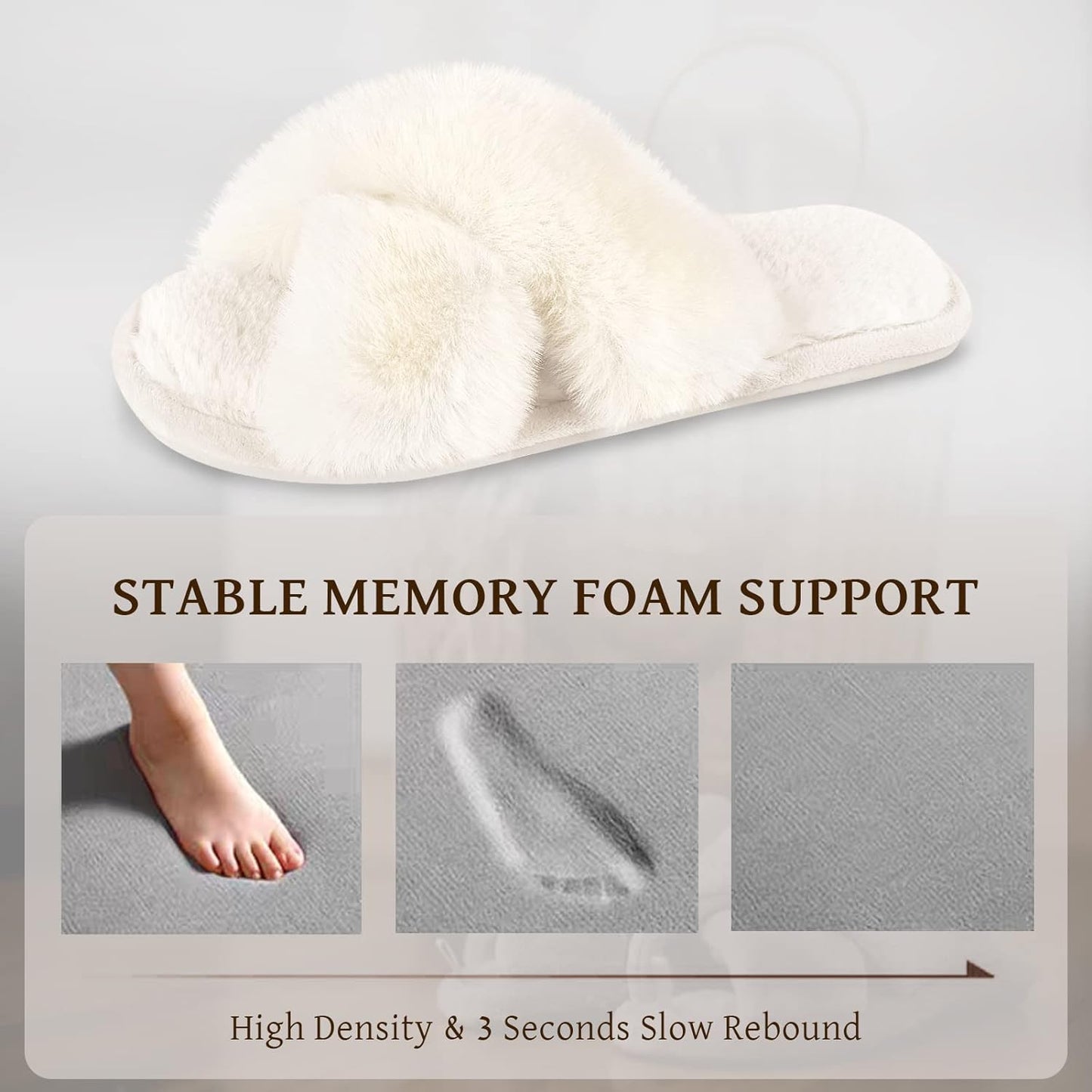 Women's Cozy Furry Cross Band Slippers - Fluffy Open Toe Indoor/Outdoor Shoes with Breathable Anti-Skid Sole