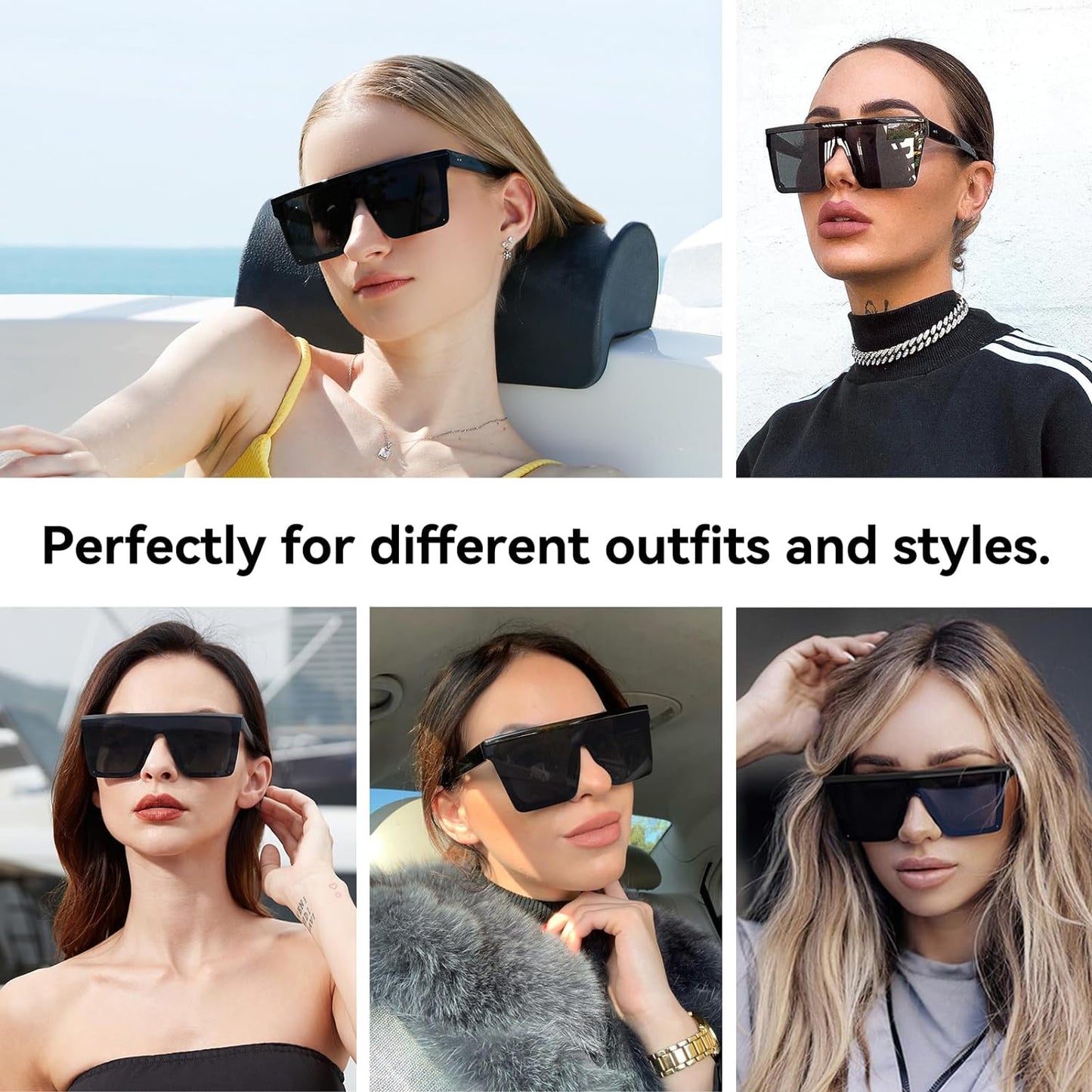 Oversized Square Fashion Sunglasses for Men and Women with Flat Top Design and Black Frame