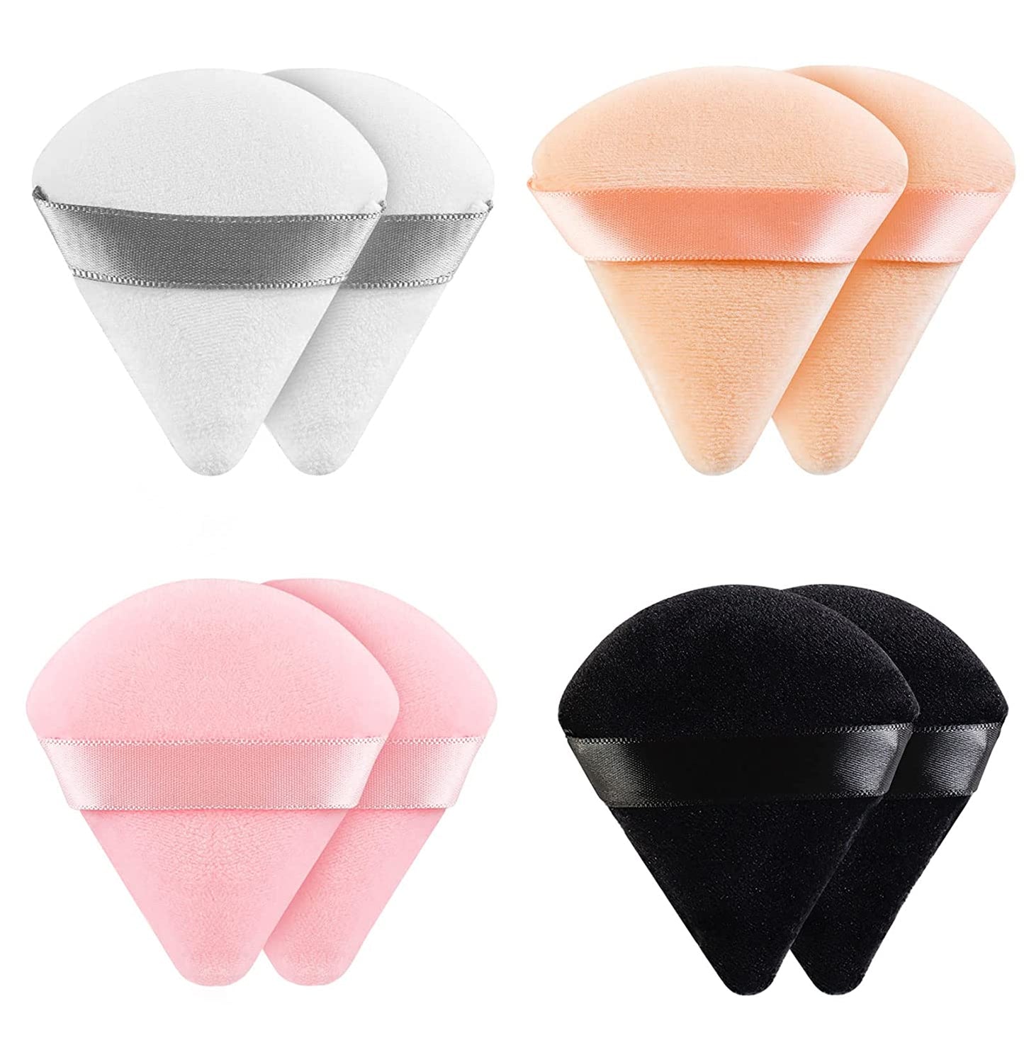 Set of 8 Soft Triangle Velour Makeup Puffs for Foundation Blending and Cosmetic Application