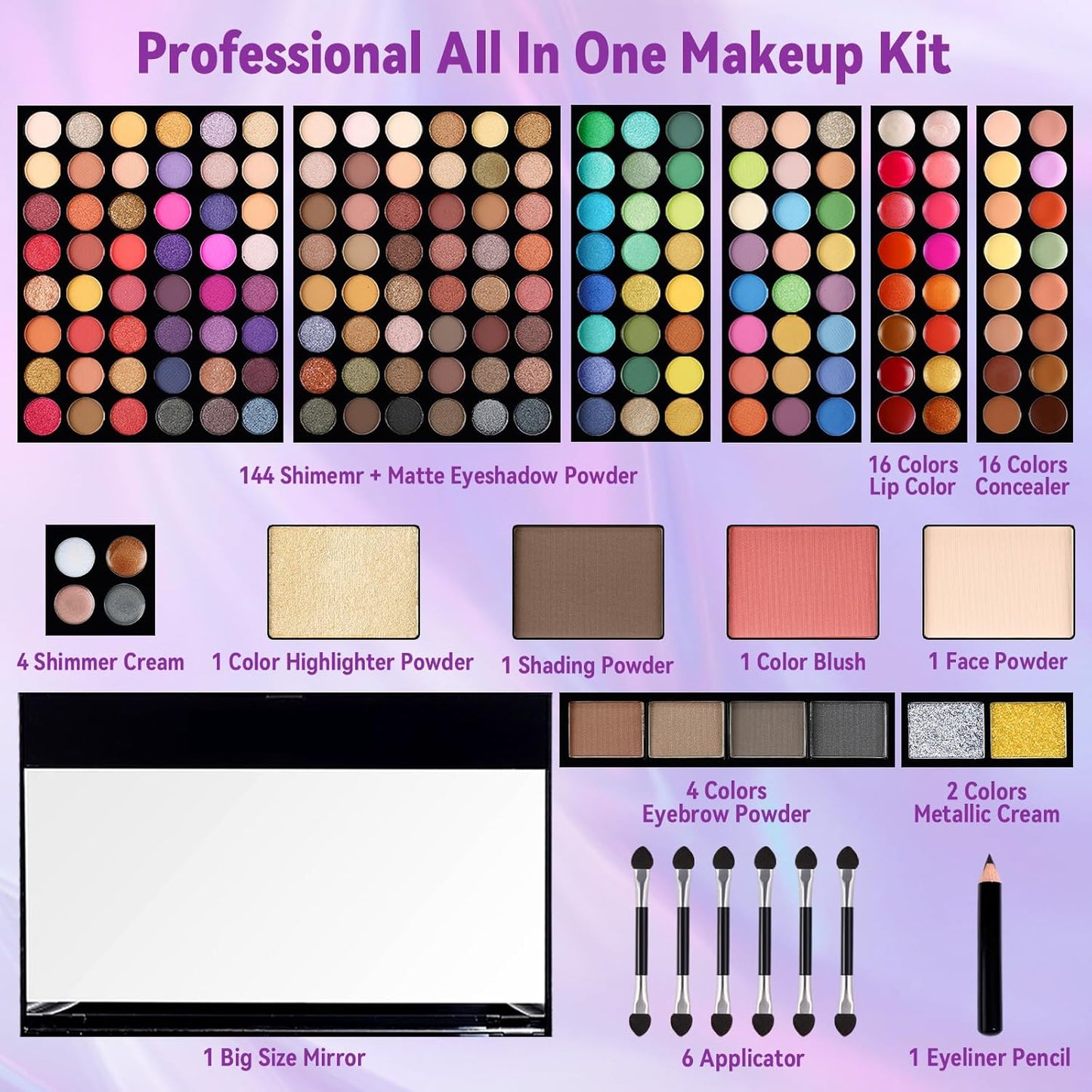 Ultimate Women's Makeup Set - 190 Color All-in-One Cosmetic Kit with Eyeshadow, Blusher, Eyebrow, Concealer, Eyeliner, and Lip Colors (SET B)