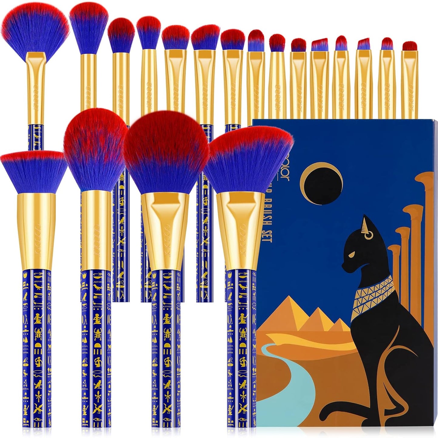 19-Piece Premium Makeup Brush Set - Synthetic Kabuki, Foundation, Contour, Blush, Concealer, Eye Shadow Blending, and Liner Brushes - Ancient Egyptian Series