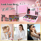 Beginner Makeup Kit for Teen,Makeup Set for Girl Women,Beginner Makeup Kit with Cosmetic Train Case Included 32 Colors Eyeshadow Blush Contour Lip Gloss Lip Liner Mascara Eyeliner Mirror