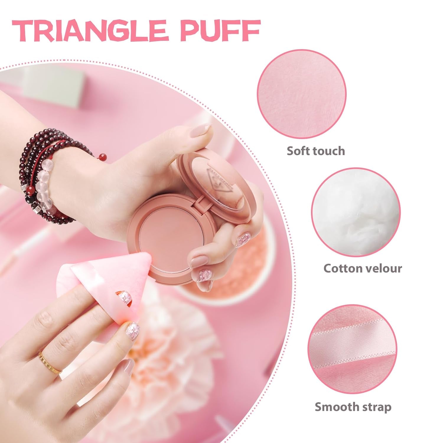 Set of 8 Soft Triangle Velour Makeup Puffs for Foundation Blending and Cosmetic Application