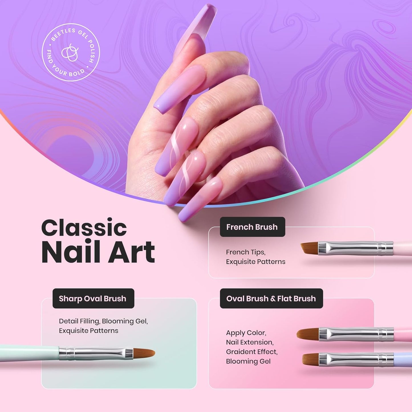 Professional Nail Art Brush Set - 6 Stylish Tools with Gray Wood Alloy Handles & Dotting Pens - Perfect Valentine's Day Gift for Her!