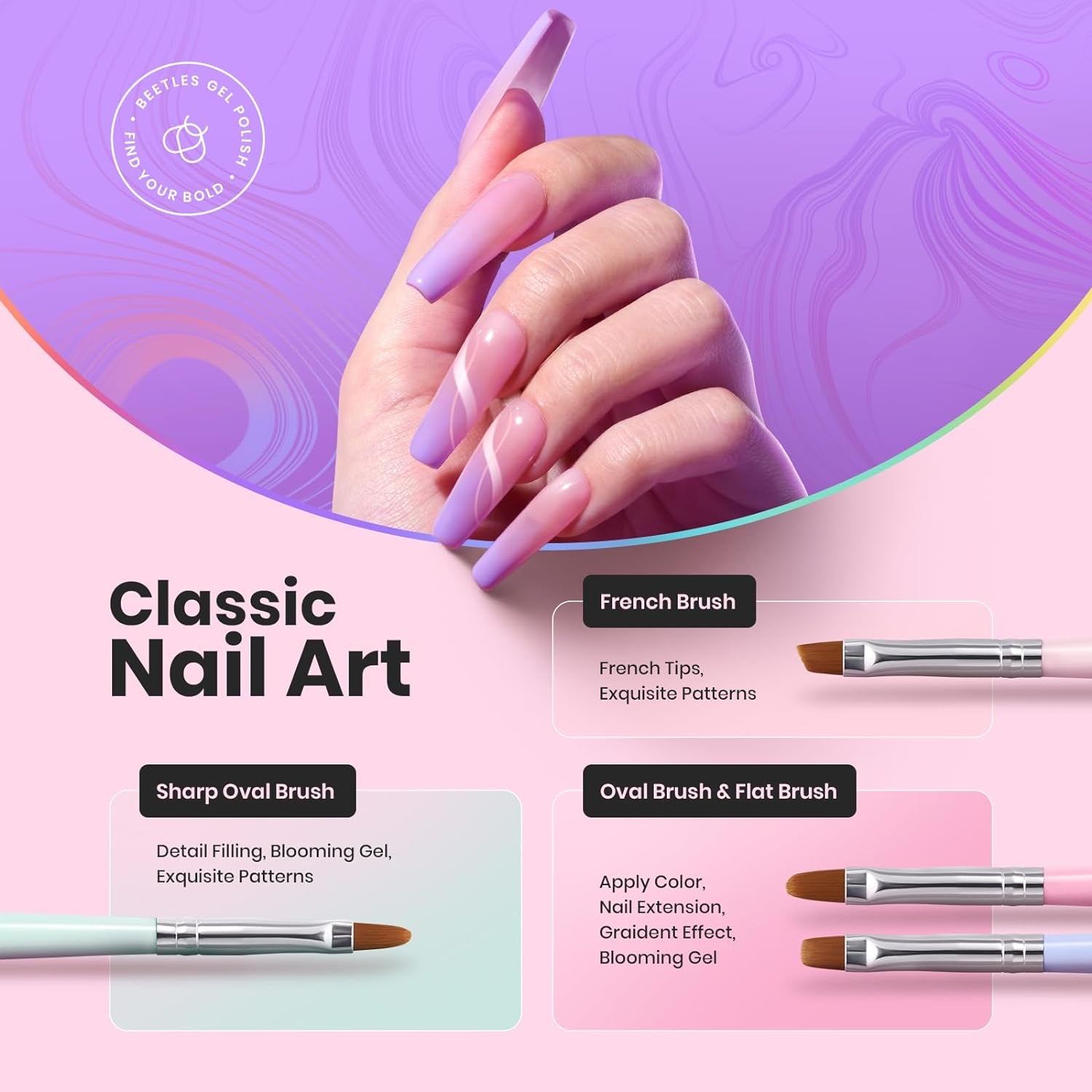 Professional Nail Art Brush Set - 6 Stylish Tools with Gray Wood Alloy Handles & Dotting Pens - Perfect Valentine's Day Gift for Her!