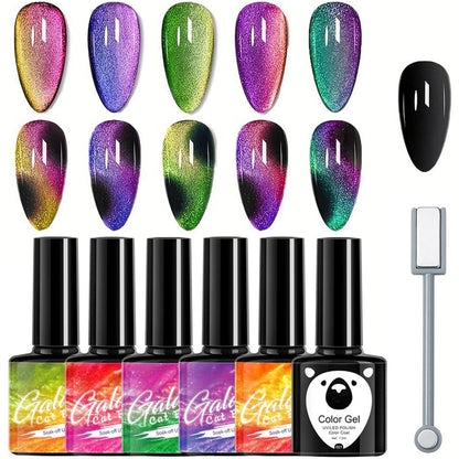 Vibrant Cat Eye Gel Nail Polish Set - 5Pcs Magnetic Rainbow Polish with Black, Soak Off UV, Perfect for Women & Girls - Pink, Green, Purple Shades