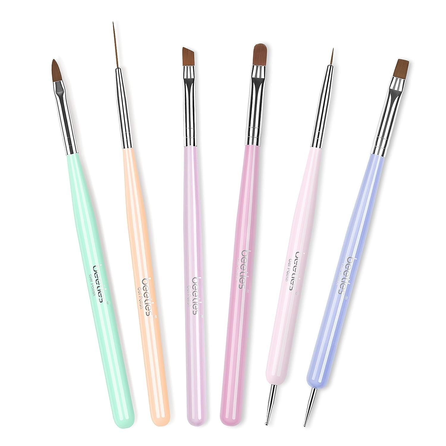 Professional Nail Art Brush Set - 6 Stylish Tools with Gray Wood Alloy Handles & Dotting Pens - Perfect Valentine's Day Gift for Her!