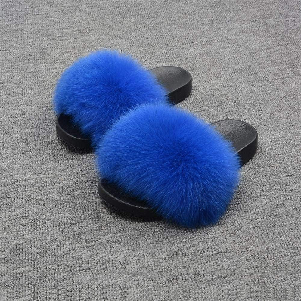 Luxurious Women's Real Fox Fur Slides - Fluffy Open Toe Sandals for Ultimate Outdoor Comfort