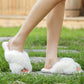 Women's Cozy Furry Cross Band Slippers - Fluffy Open Toe Indoor/Outdoor Shoes with Breathable Anti-Skid Sole