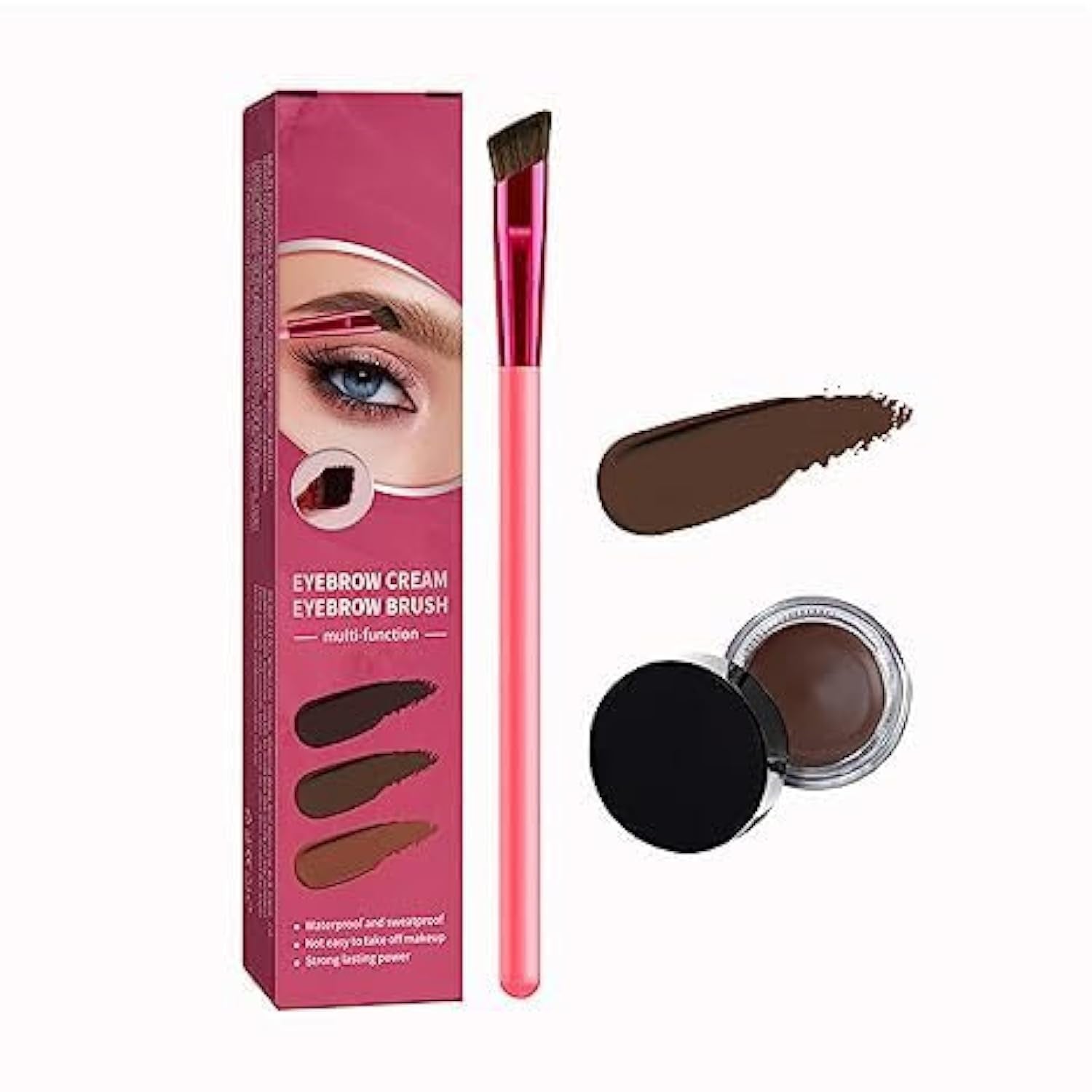 4D Hair Stroke Eyebrow Brush & Brow Cream Set - Ultra-Thin Angled Multi-Function Tool for Realistic Dark Brown Brows