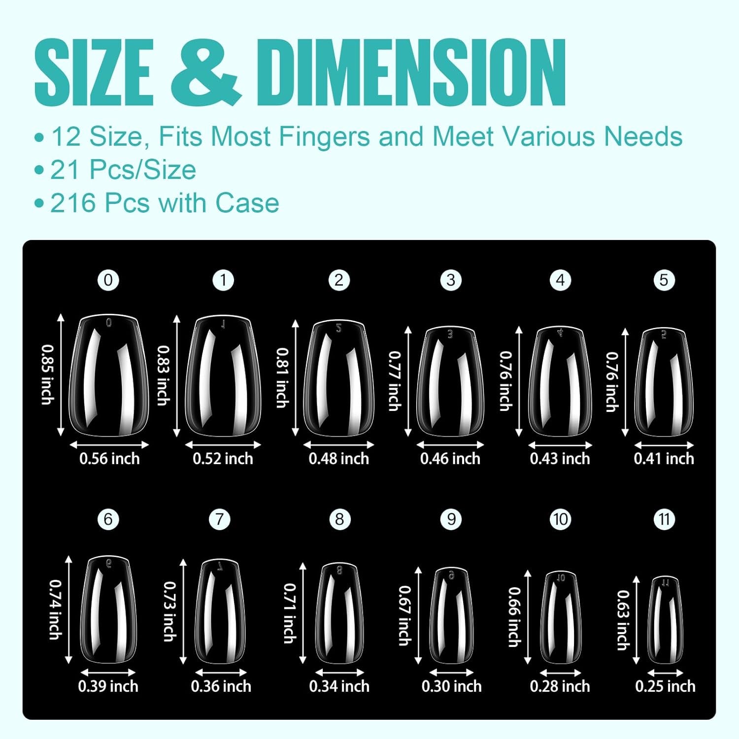 Clear Short Coffin Acrylic Nails - 216 Pcs Gel Press-On & False Nails for Beginners and Pros