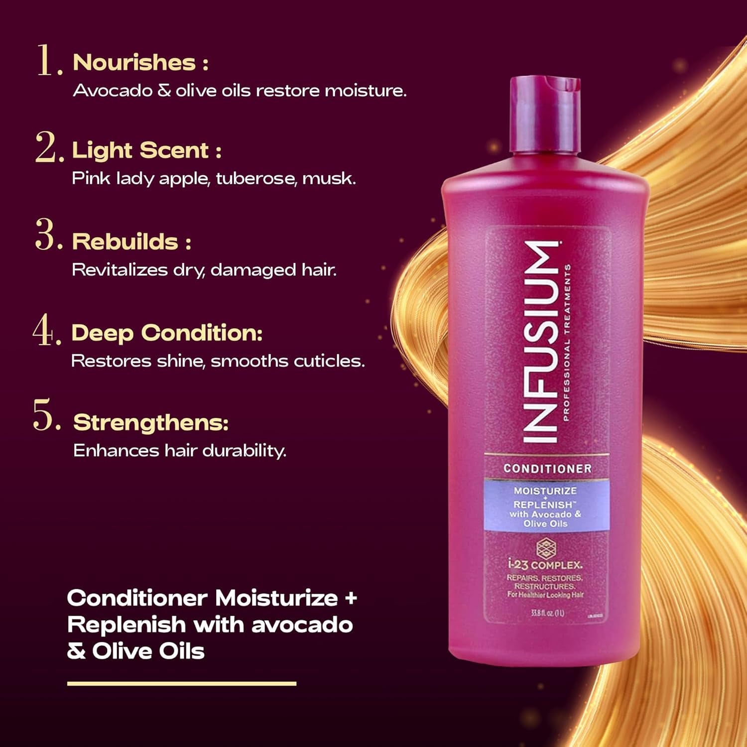 Moisturizing and Replenishing Conditioner for Dry Hair with Avocado and Olive Oils - 1 L
