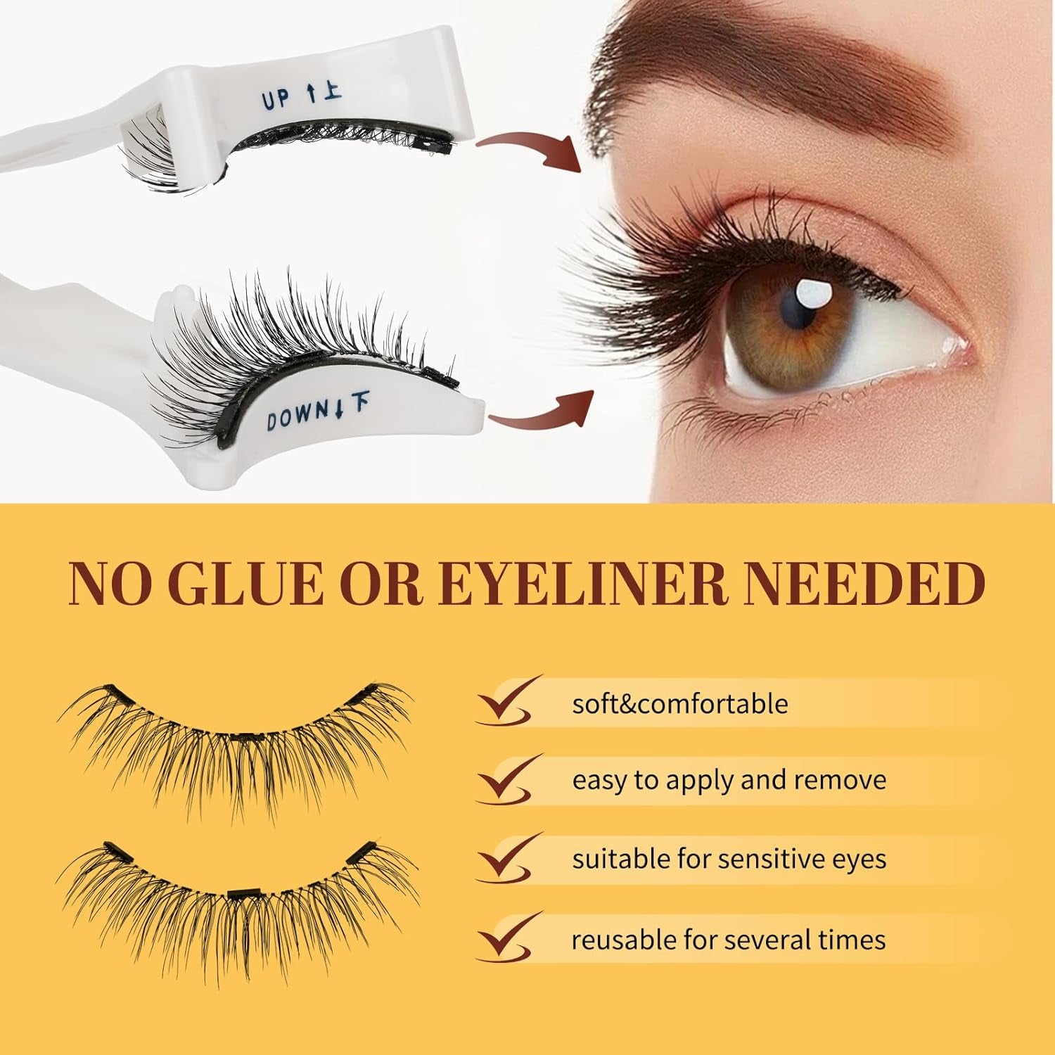 Magnetic Eyelashes with Applicator - Reusable Cat Eye Effect, No Glue, Easy to Wear & Remove, Natural Look (B03)