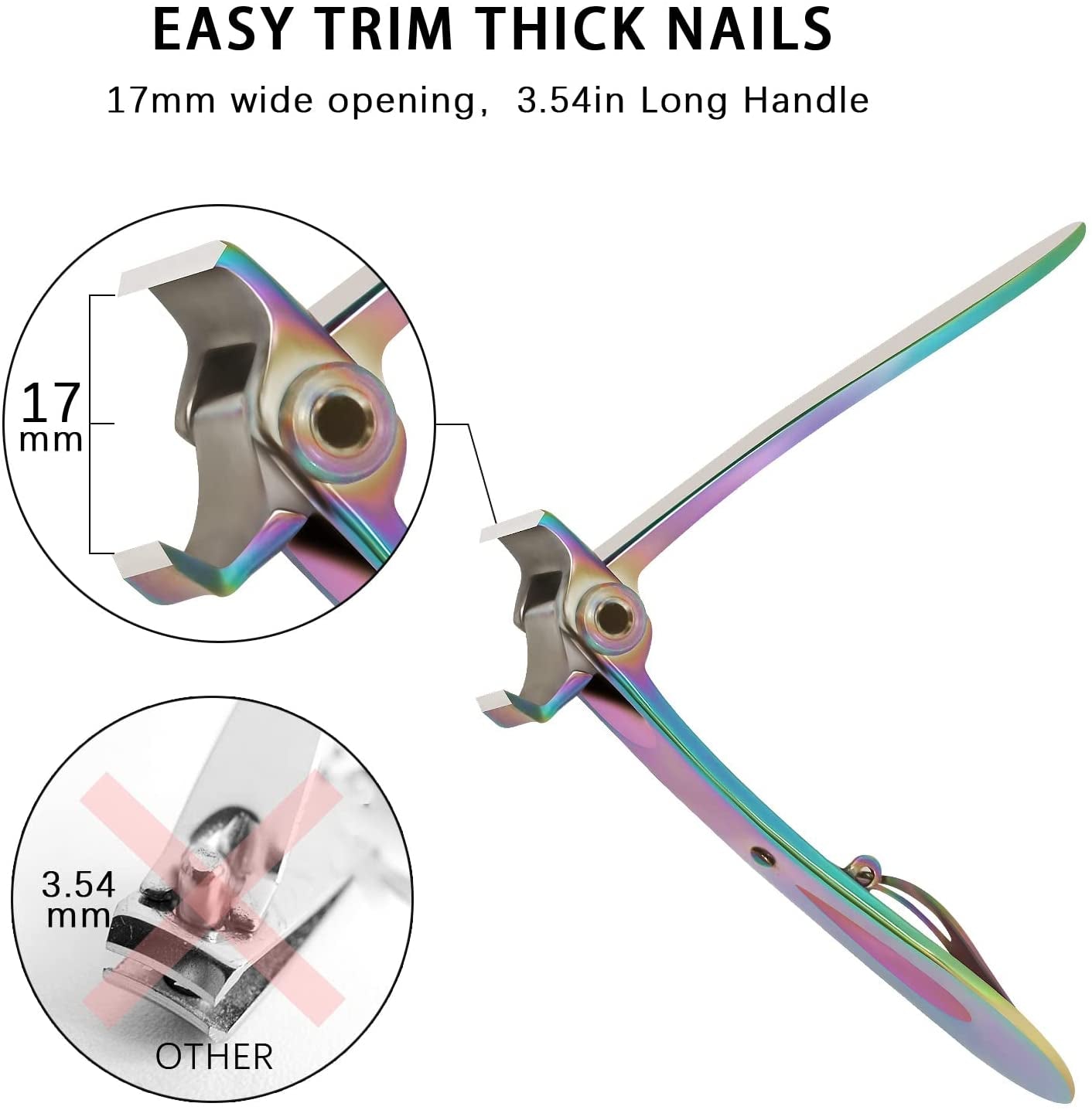 Professional Toenail Clippers for Thick Nails - Long Handle with 17mm Wide Jaw Opening, Extra Large Stainless Steel Nail Clippers for Women, Men, and Seniors (Multi-Colored)