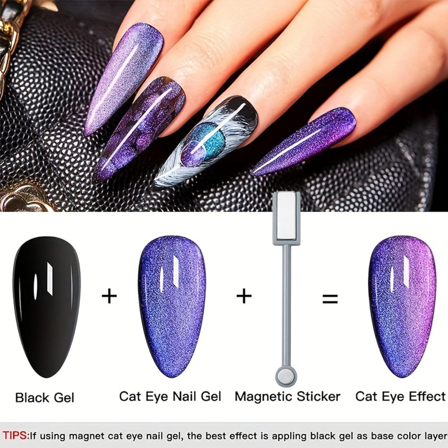 Vibrant Cat Eye Gel Nail Polish Set - 5Pcs Magnetic Rainbow Polish with Black, Soak Off UV, Perfect for Women & Girls - Pink, Green, Purple Shades