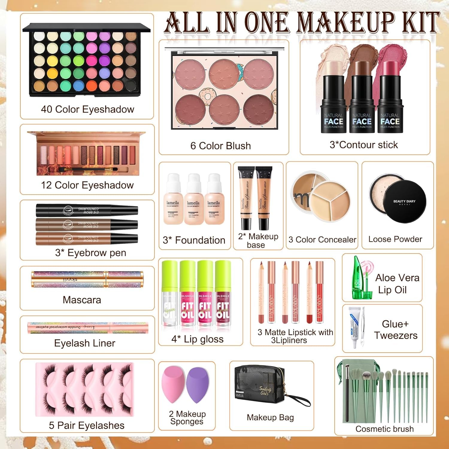 Ultimate Girls Makeup Kit: 40 Vibrant Eyeshadows, Foundation, Contour Stick & More!