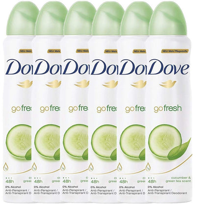 Fresh & Invigorating Anti-Perspirant Deodorant Spray - 48-Hour Dry Protection with Cucumber & Green Tea, Pack of 6 (150 ml each)