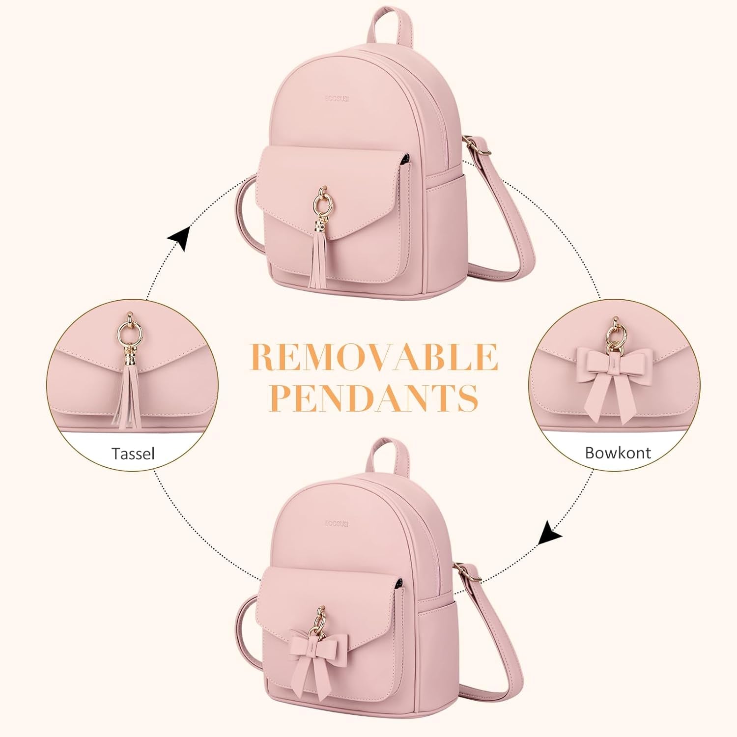 Women's Mini Backpack with Bowknot Detail - Elegant Leather Purse and Satchel with Charm Tassel