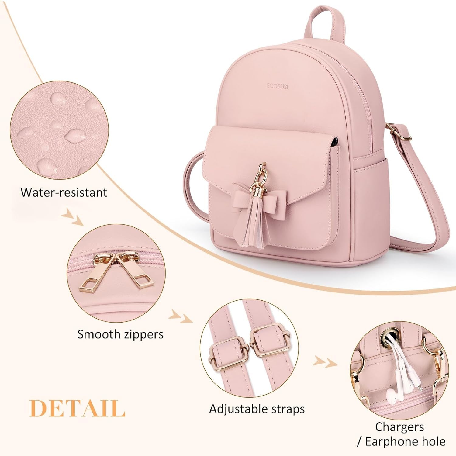 Women's Mini Backpack with Bowknot Detail - Elegant Leather Purse and Satchel with Charm Tassel
