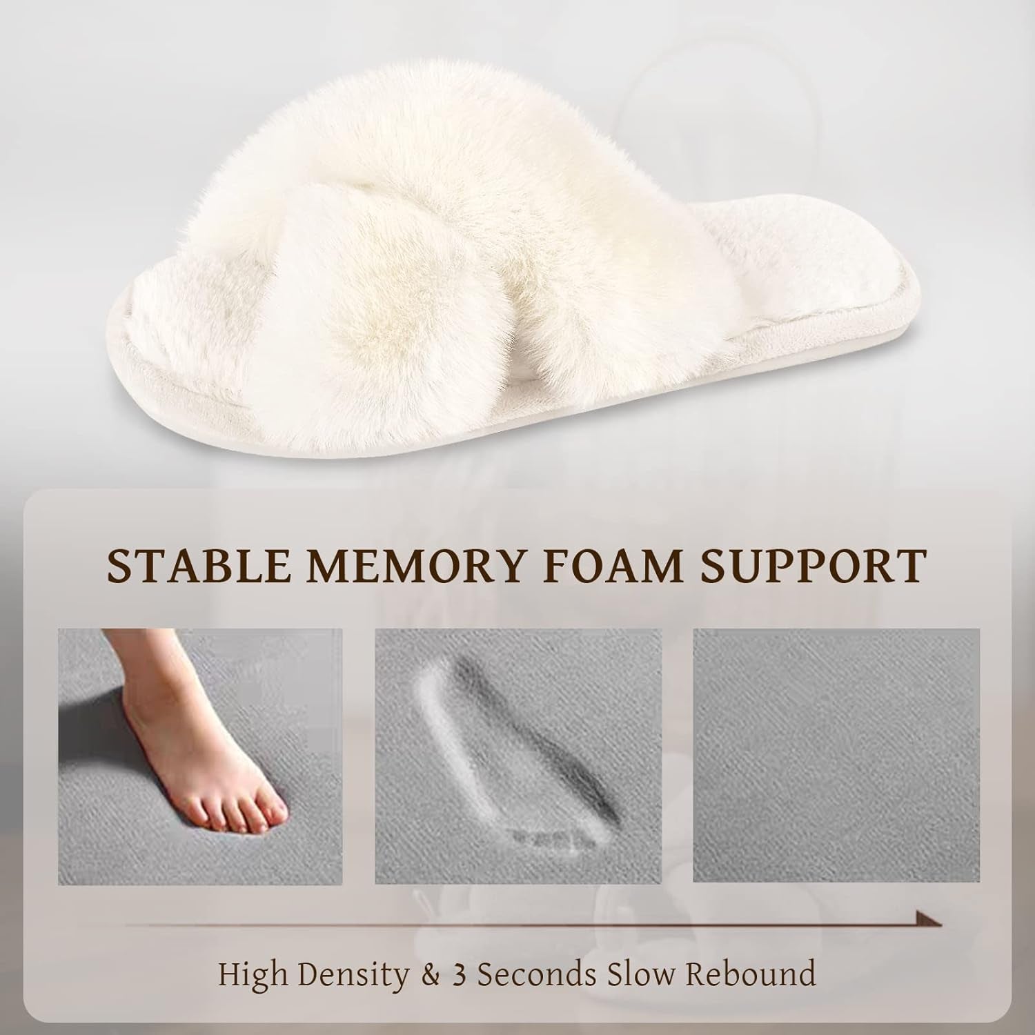 Women's Cozy Furry Cross Band Slippers - Fluffy Open Toe Indoor/Outdoor Shoes with Breathable Anti-Skid Sole